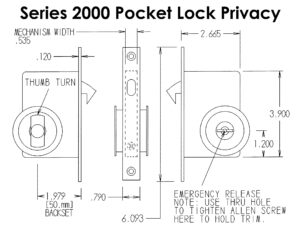 2000 Series Privacy Pocket Lock Dimensions